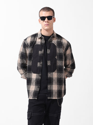 Men's Black Relaxed Fit Checked Resort Wear Shirt