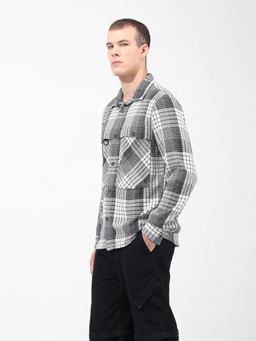 Men's Black Regular Fit Checked Casual Shirt