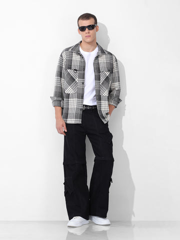 Men's Black Regular Fit Checked Casual Shirt