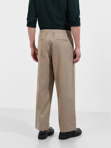 Men's Khaki Relaxed Fit Casual Solid Trousers