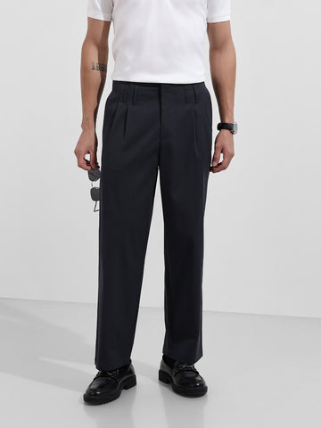 Men's Silver Relaxed Fit Casual Solid Trousers