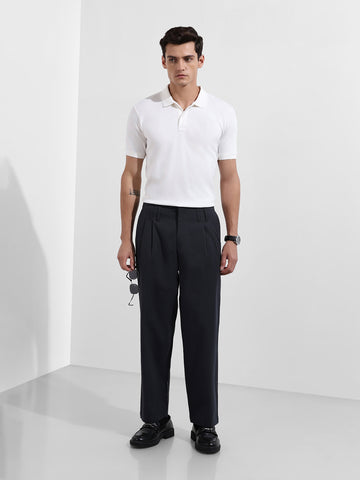 Men's Silver Relaxed Fit Casual Solid Trousers