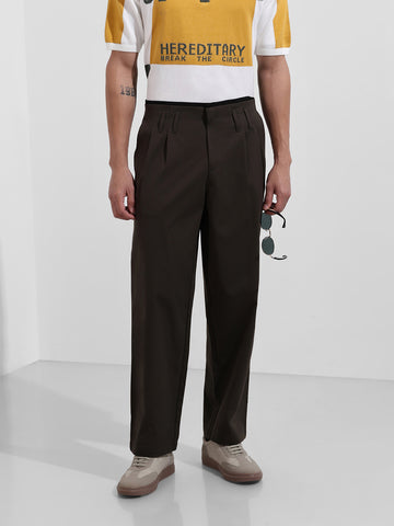 Men's Olive Relaxed Fit Casual Solid Trousers