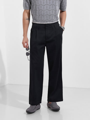 Men's Black Relaxed Fit Casual Solid Trousers