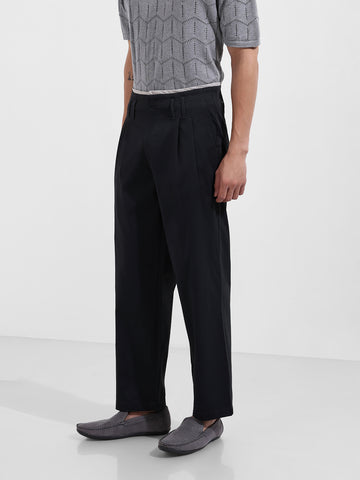 Men's Black Relaxed Fit Casual Solid Trousers