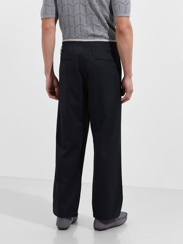 Men's Black Relaxed Fit Casual Solid Trousers