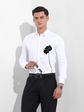 Men's White Slim Fit Embraided Party Wear Shirt