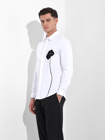 Men's White Slim Fit Embraided Party Wear Shirt