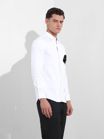 Men's White Slim Fit Embraided Party Wear Shirt