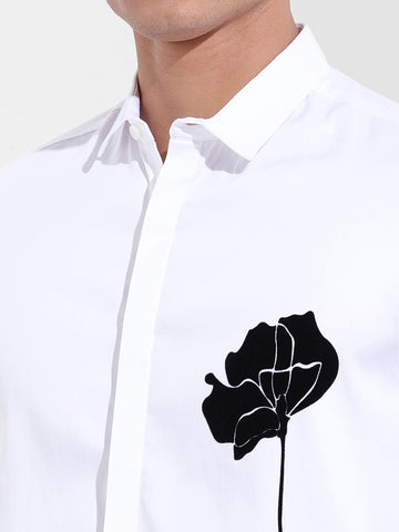 Men's White Slim Fit Embraided Party Wear Shirt