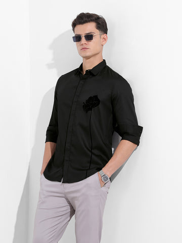Men's Black Slim Fit Embraided Party Wear Shirt