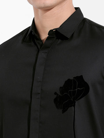 Men's Black Slim Fit Embraided Party Wear Shirt