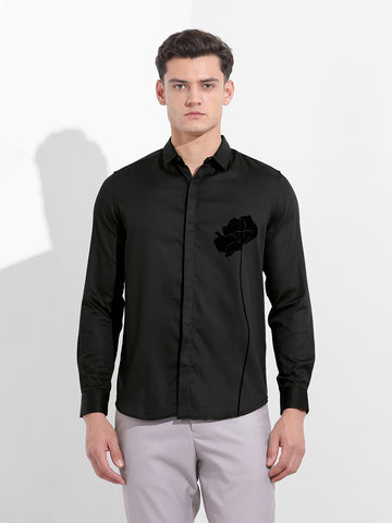 Men's Black Slim Fit Embraided Party Wear Shirt