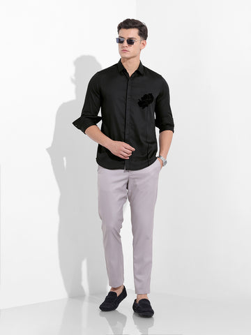 Men's Black Slim Fit Embraided Party Wear Shirt