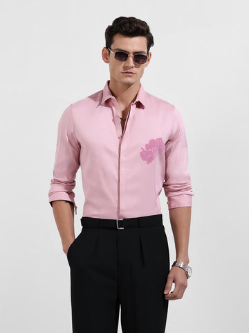 Men's Pink Slim Fit Printed Party Wear Shirt