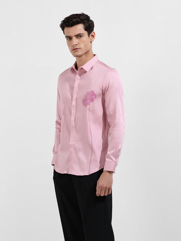 Men's Pink Slim Fit Printed Party Wear Shirt