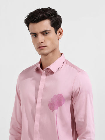 Men's Pink Slim Fit Printed Party Wear Shirt