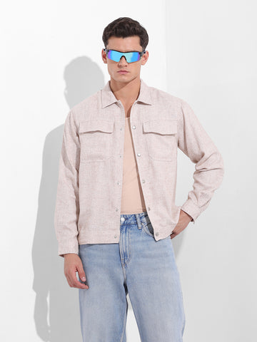 Men's Natural Regular Fit Solid Casual Shirt