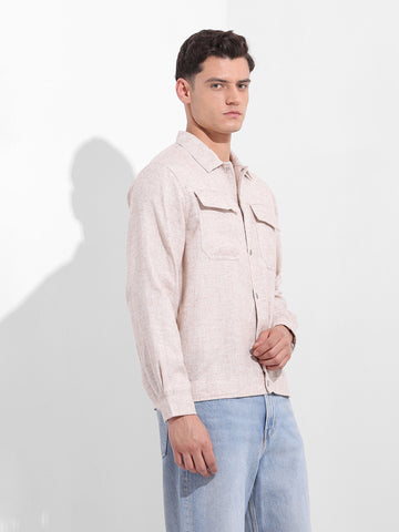 Men's Natural Regular Fit Solid Casual Shirt