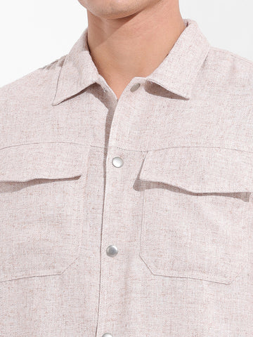 Men's Natural Regular Fit Solid Casual Shirt
