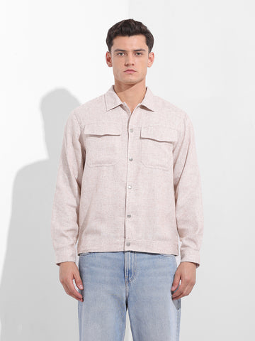 Men's Natural Regular Fit Solid Casual Shirt