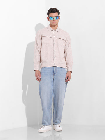 Men's Natural Regular Fit Solid Casual Shirt