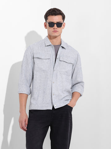 Men's Grey Regular Fit Solid Casual Shirt