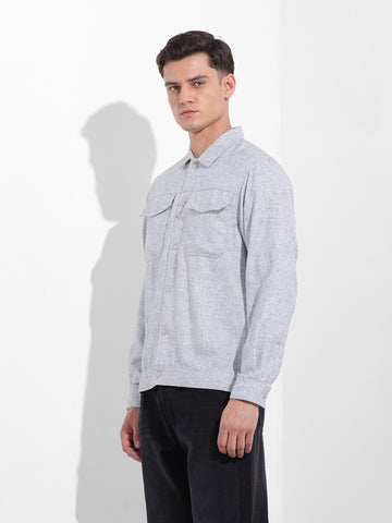 Men's Grey Regular Fit Solid Casual Shirt