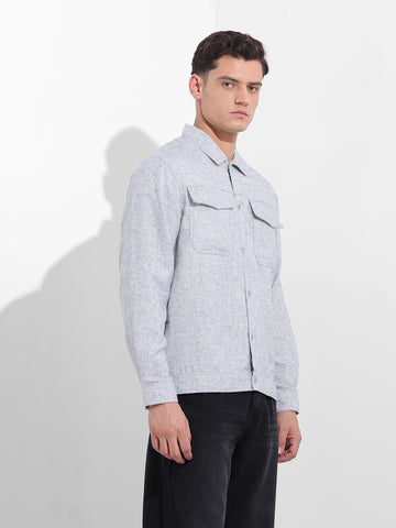 Men's Grey Regular Fit Solid Casual Shirt