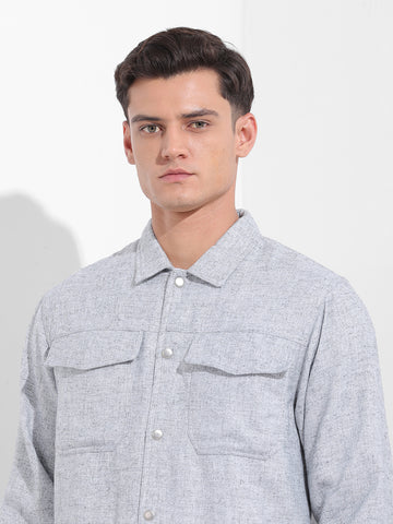 Men's Grey Regular Fit Solid Casual Shirt