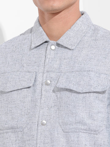 Men's Grey Regular Fit Solid Casual Shirt