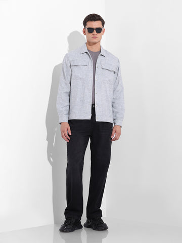 Men's Grey Regular Fit Solid Casual Shirt