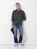Men's Black Slim Fit Striped Casual Shirt