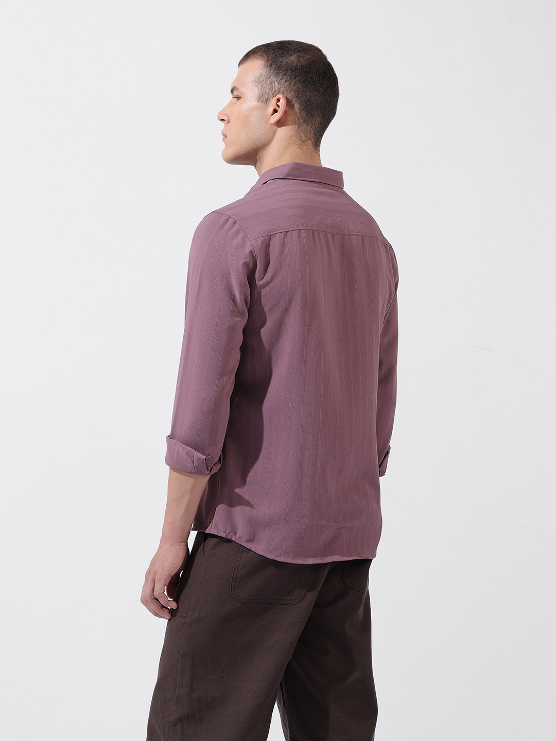 Men's Purple Regular Fit Textured Resort Wear Shirt