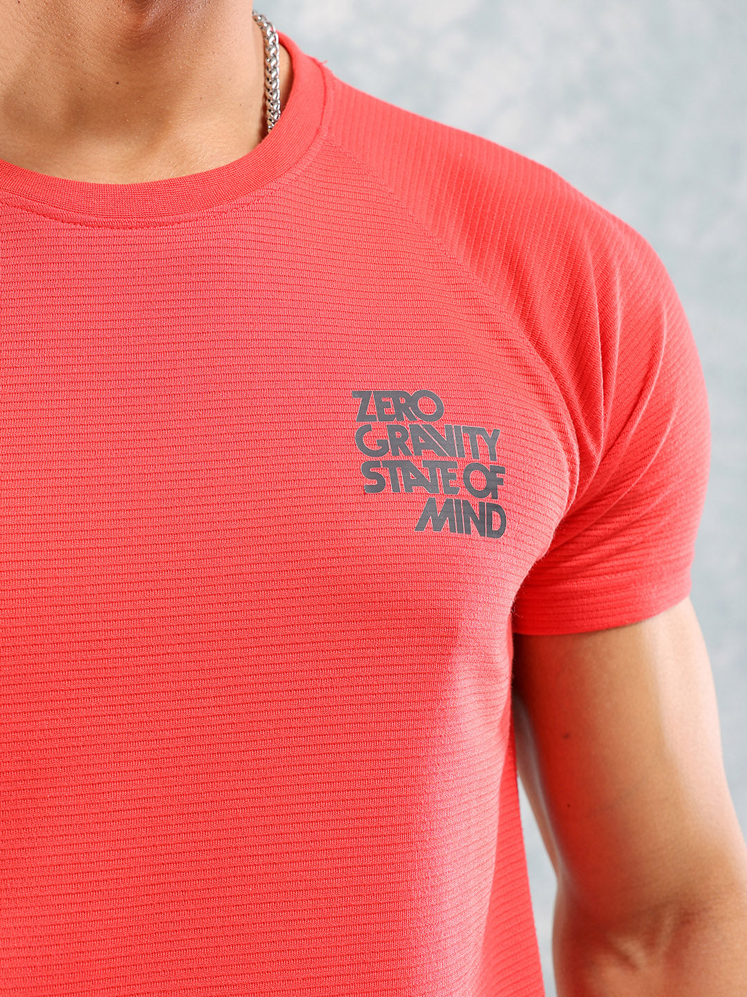 Men's Red Slim Fit Ottoman Print Round Neck T-shirt