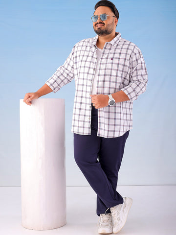 Shop Men's Navy Blue Regular Fit Self Design Plus Size Chino Jogger Online.