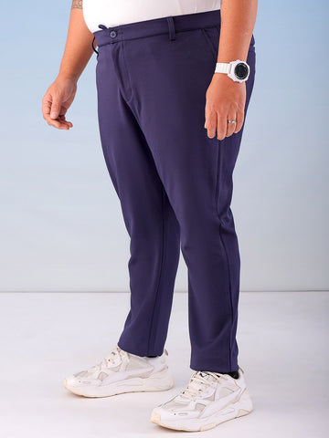Shop Men's Navy Blue Regular Fit Self Design Plus Size Chino Jogger Online.