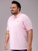 Men's Pink Regular Fit Solid Polo Plus Size T-shirt