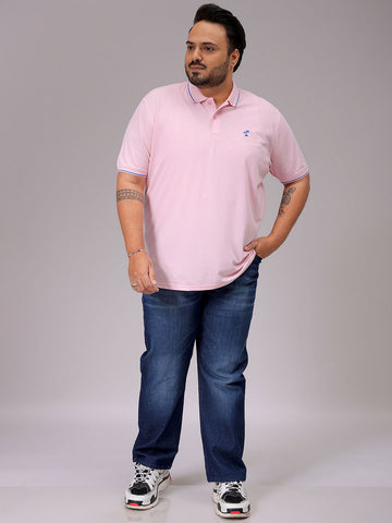 Men's Pink Regular Fit Solid Polo Plus Size T-shirt