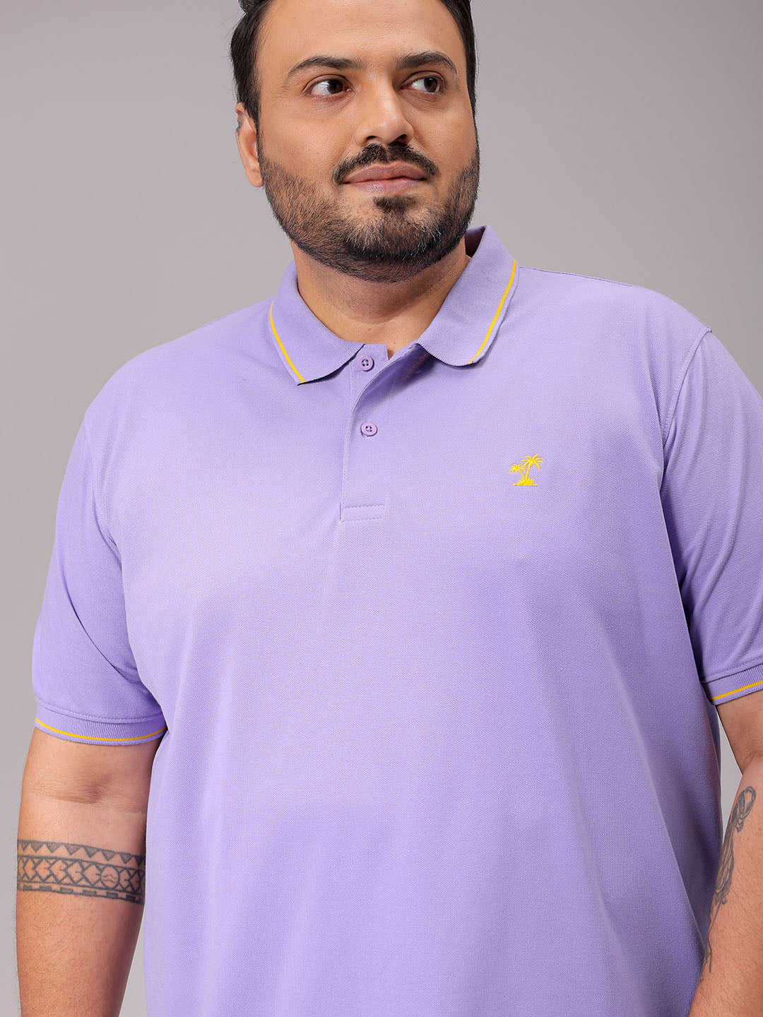 Men's Purple Regular Fit Solid Polo Plus Size T-shirt