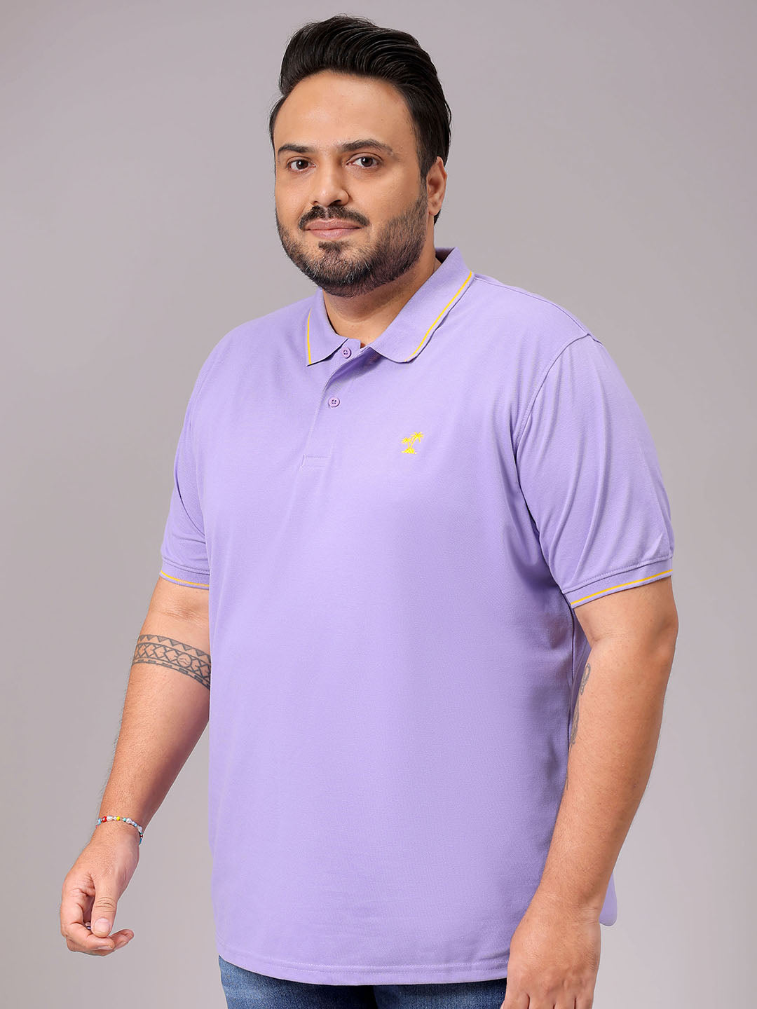 Men's Purple Regular Fit Solid Polo Plus Size T-shirt