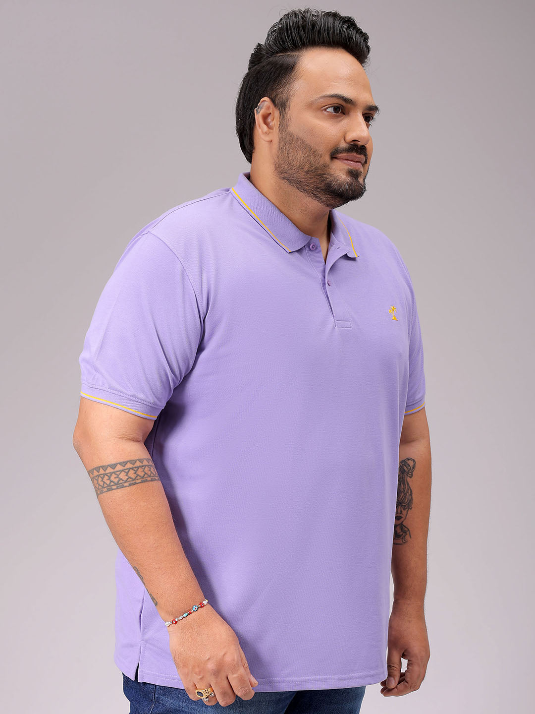 Men's Purple Regular Fit Solid Polo Plus Size T-shirt