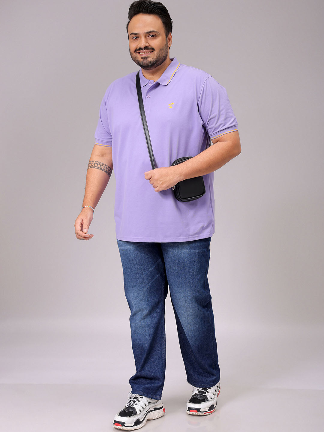 Men's Purple Regular Fit Solid Polo Plus Size T-shirt