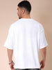Men's White Oversized Self Design Round Neck T-shirt