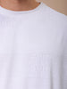 Men's White Oversized Self Design Round Neck T-shirt