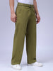 Men's Olive Baggy Fit Solid Chinos