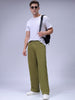 Men's Olive Baggy Fit Solid Chinos