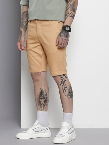 Men's Brown Regular Fit Solid Chino Shorts