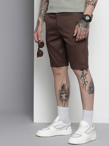 Men's Brown Regular Fit Solid Chino Shorts