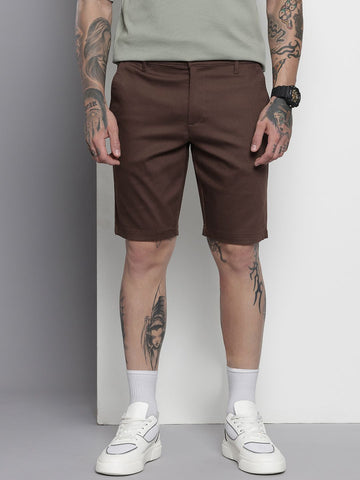 Men's Brown Regular Fit Solid Chino Shorts